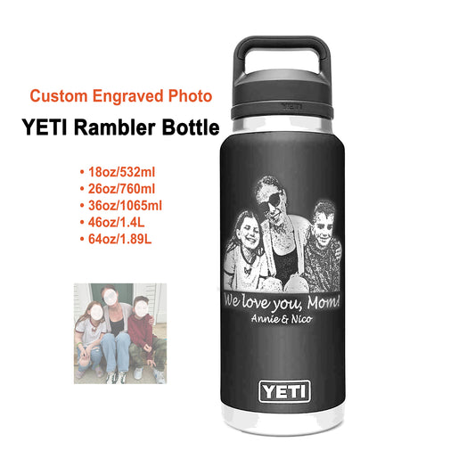 Photo Products - YETI RAMBLER Drink Bottles with Chug Cap Range Custom Engraved with PhotosI